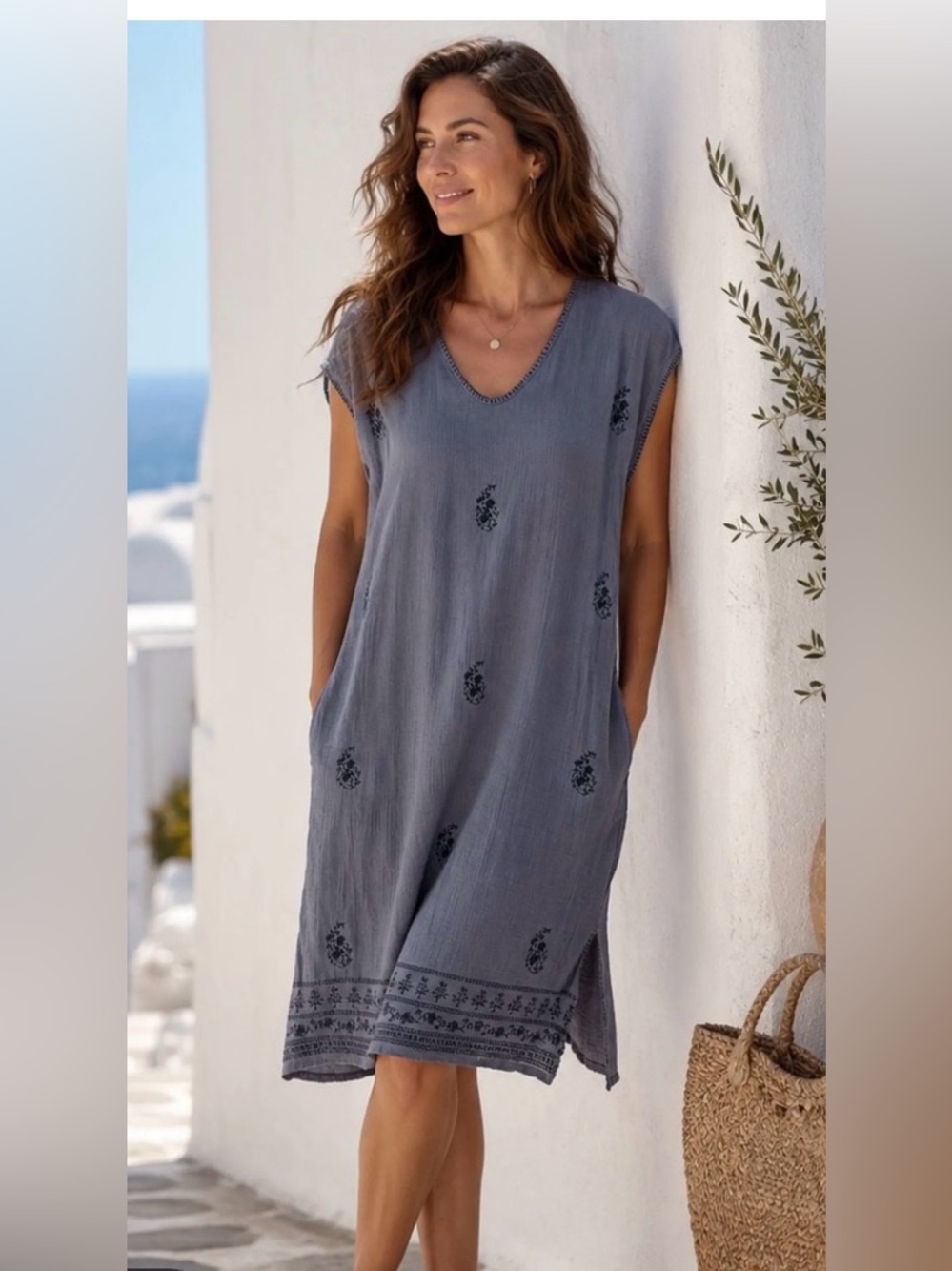 Jjill Pure Jjill Embroidered Caftan Dress in Blue| Size: LP